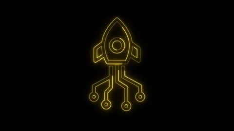 Glowing Neon Rocket Icon or fast icon concept, space Exploration, launch technol Stock Footage 301104450