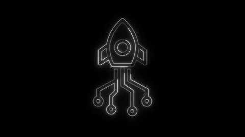 Glowing Neon Rocket Icon or fast icon concept, space Exploration, launch technol Stock Footage 301104454