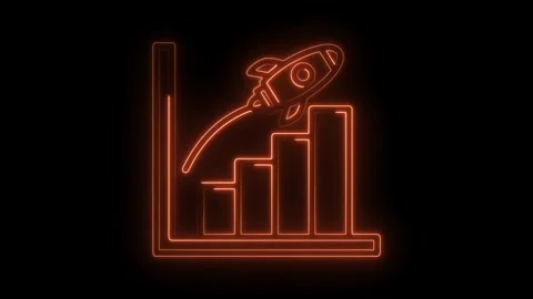 Glowing neon rocket launching on bar graph represents financial growth and .. Stock Footage 309912189