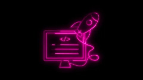 Glowing neon rocket launching from computer screen with code symbols repres.. Stock Footage 314709005
