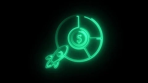 Glowing neon rocket launching towards circular graph with dollar sign insid.. Stock Footage 314712446