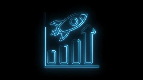 Glowing neon rocket launching upwards on a bar graph symbolizing business g.. Stock Footage 314559358