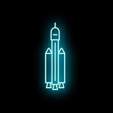 Glowing neon rocket ready for space launch Stock Illustration