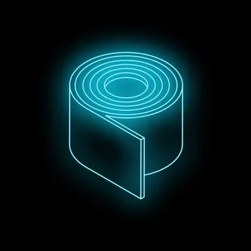 Glowing neon roll of material on black background Stock Illustration