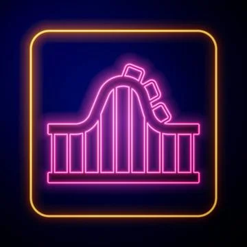 Glowing neon Roller coaster icon isolated on black background. Amusement pa.. Stock Illustration