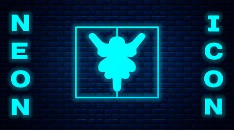 Glowing neon Rorschach test icon isolated on brick wall background. Psycho Illustrazione stock