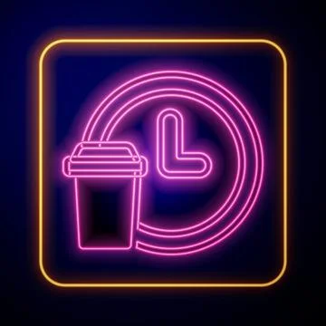 Glowing neon Round the clock delivery icon isolated on black background. Vector Illustrazione stock
