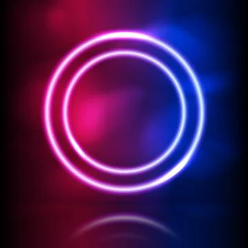 Glowing neon round frame. Glowing lighting and smoke loops. Pink blue spect.. Stock Illustration