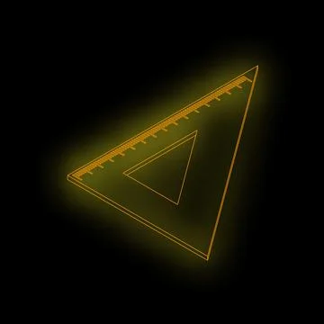 Glowing neon ruler forming triangle shape on black background Stock Illustration