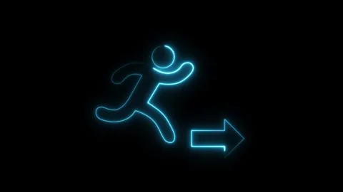 Glowing neon running man with arrow pointer animation Stock Footage 333549922