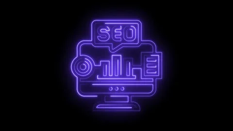Glowing Neon S E O Icon Computer Monitor Analytics Data Charts Speech Bubbl.. Stock Footage 314557474