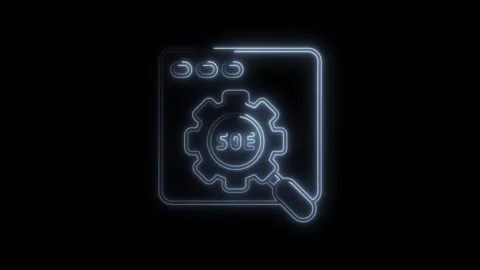 Glowing neon S O E search engine optimization gear icon with magnifying gla.. Stock Footage 314702161