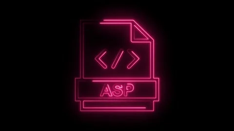 Glowing neon A S P file icon with code symbols on black background futurist.. Stock Footage 314574359