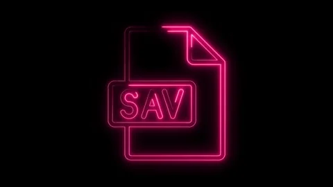 Glowing neon S A V file icon with vibrant pink outline on black background .. Stock Footage 314556562