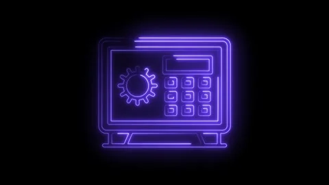 Glowing neon safe depicting security investment and financial protection co.. Stock Footage 312113374