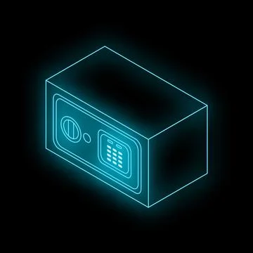 Glowing neon safe protecting valuables in the dark Stock Illustration