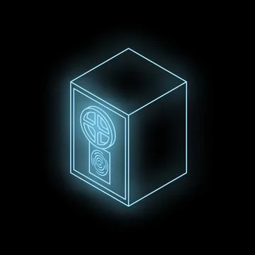 Glowing neon safe symbolizing security and protection in digital age Stock Illustration