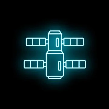 Glowing neon satellite icon orbiting in space Ilustración de archivo