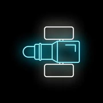 Glowing neon satellite orbiting transmitting data connection Stock Illustration