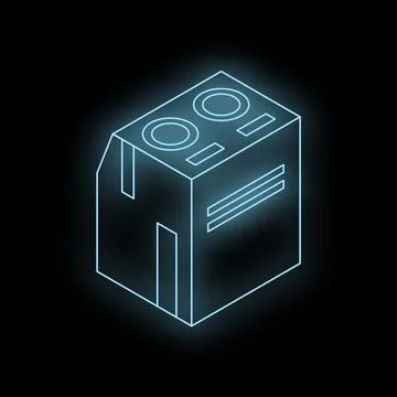Glowing neon save icon symbolizing data storage in virtual environment Stock Illustration
