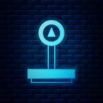 Glowing neon Scale icon isolated on brick wall background. Logistic and delivery Illustration
