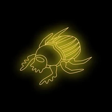 Glowing neon scarab beetle crawling on black background Stock Illustration