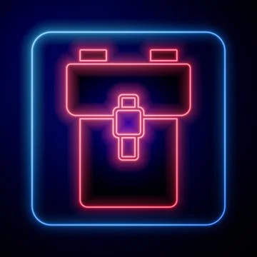 Glowing neon School backpack icon isolated on blue background. Vector イラスト素材