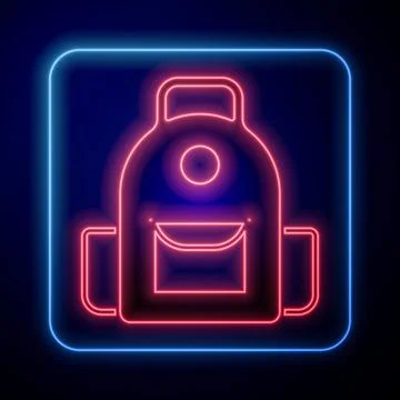 Glowing neon School backpack icon isolated on black background. Vector Stockillustratie