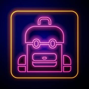 Glowing neon School backpack icon isolated on black background. Vector イラスト素材