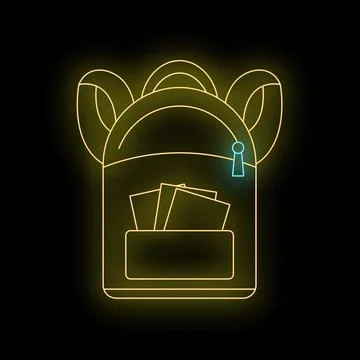 Glowing neon school backpack icon with supplies Stock Illustration