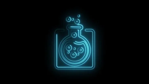 Glowing neon science beaker with bubbles laboratory research chemical react.. Stock Footage 312309565