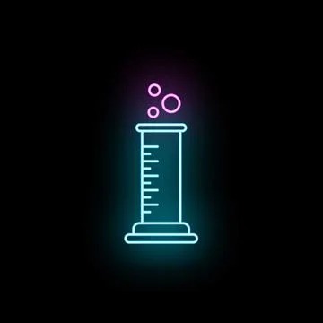 Glowing neon science lab flask with bubbles Stock Illustration
