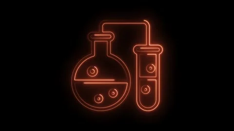 Glowing neon science laboratory glassware abstract design on black background Stock Footage 322985260