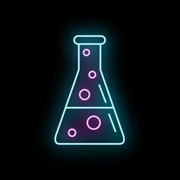 Glowing neon scientific flask with bubbling liquid Stock Illustration