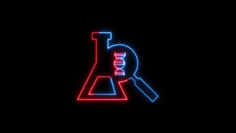 Glowing neon scientific icon concept on black background. Test tube and fla.. 스톡 동영상 293483353