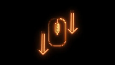 Glowing neon scroll animation with mouse and arrow icons on black background 스톡 동영상 308180022