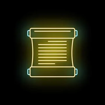 Glowing neon scroll icon on dark background Ilustração Stock