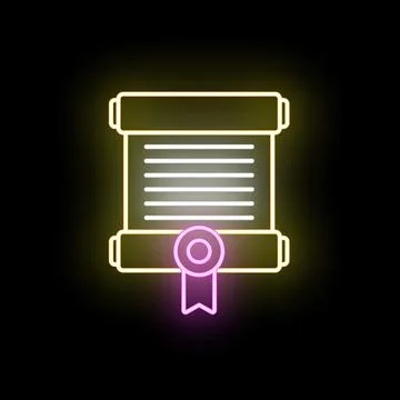 Glowing neon scroll icon symbolizing education and success Stock Illustration