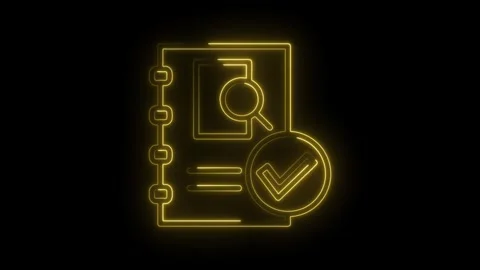 Glowing neon search and validation book concept on black background animation Stock Footage 312319267