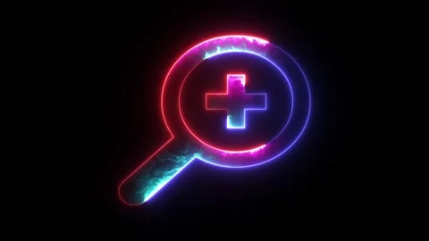 Glowing neon search button icon animated background. Abstract red symbol ic.. Stock Footage 293554765