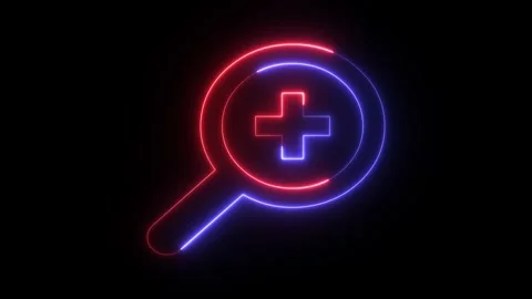 Glowing neon search button icon animated background. Abstract red symbol ic.. Stock Footage 295932982