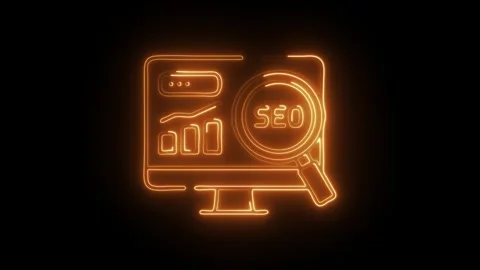 Glowing neon search engine optimization icon isolated on black background. .. Stock Footage 304550409