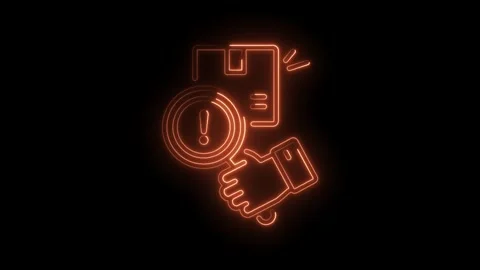 Glowing neon search for package issues delivery problems and attention required Stock Footage 330775449