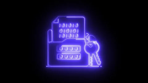 Glowing neon secure folder icon isolated on black background. HD Video moti.. Stock Footage 304107120
