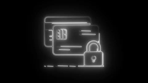 Glowing neon secure payment icon isolated on black background. HD Video mot.. Stock Footage 304108366