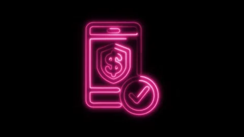 Glowing neon secure payment icon isolated on black background. HD Video mot.. Stock Footage 304171699