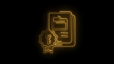 Glowing neon secured documents icon animation on black background represent.. Stock Footage 312308803