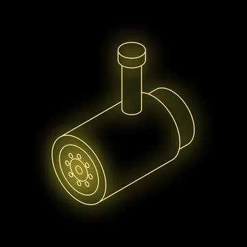 Glowing neon security camera on black background providing surveillance Stock Illustration