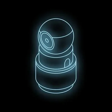 Glowing neon security camera icon on black background Illustrazione stock