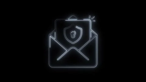 Glowing neon security envelope icon with shield and keyhole symbol animatio.. Stock Footage 314701911